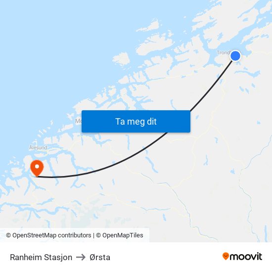 Ranheim Stasjon to Ørsta map