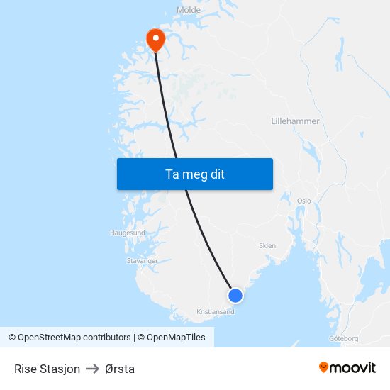 Rise Stasjon to Ørsta map