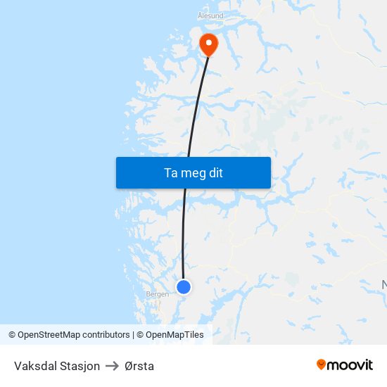 Vaksdal Stasjon to Ørsta map