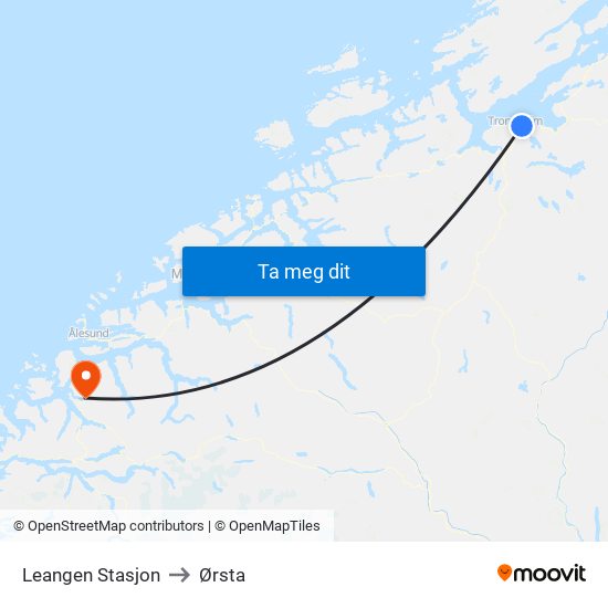 Leangen Stasjon to Ørsta map