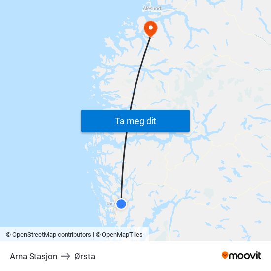 Arna Stasjon to Ørsta map