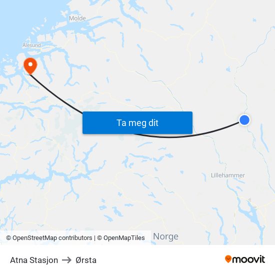 Atna Stasjon to Ørsta map