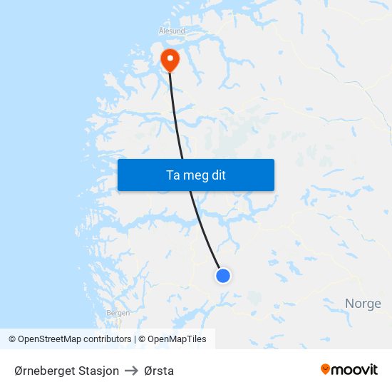 Ørneberget Stasjon to Ørsta map