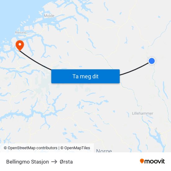 Bellingmo Stasjon to Ørsta map