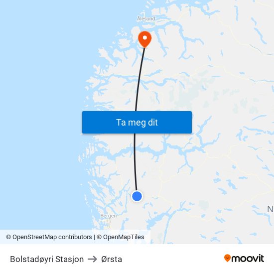 Bolstadøyri Stasjon to Ørsta map