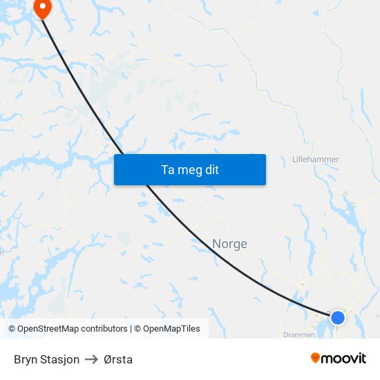Bryn Stasjon to Ørsta map