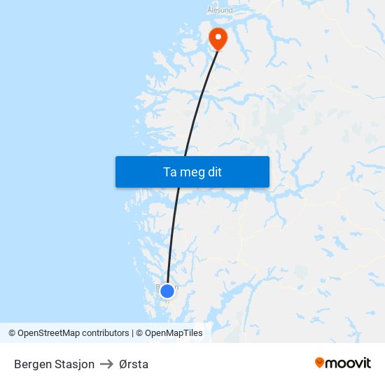 Bergen Stasjon to Ørsta map