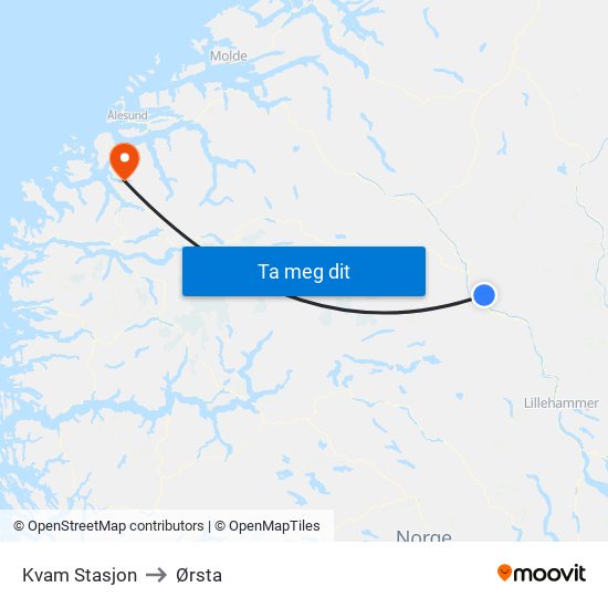 Kvam Stasjon to Ørsta map