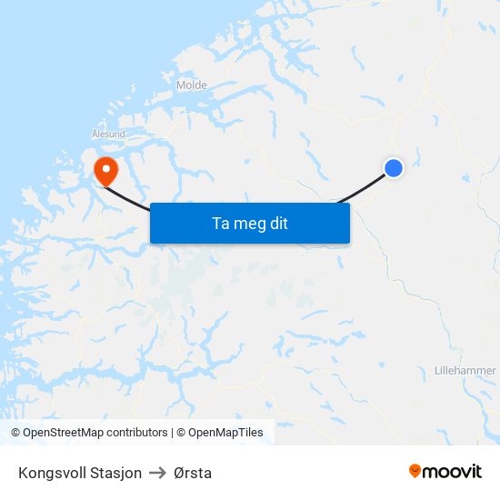 Kongsvoll Stasjon to Ørsta map