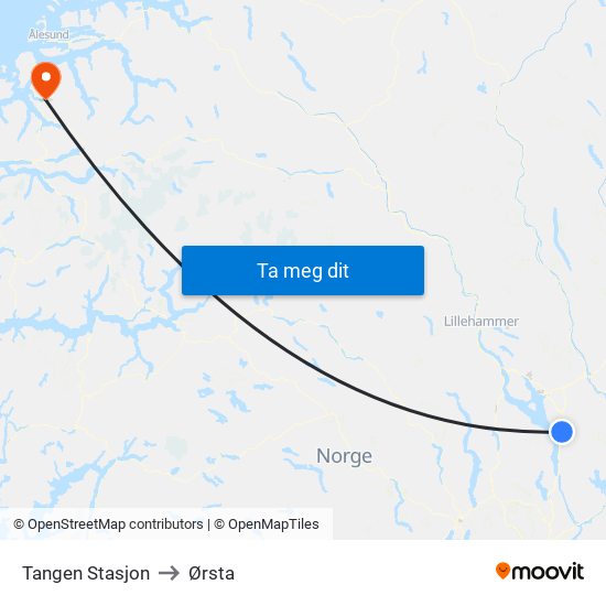 Tangen Stasjon to Ørsta map