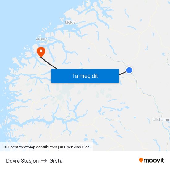 Dovre Stasjon to Ørsta map