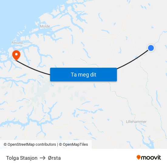 Tolga Stasjon to Ørsta map
