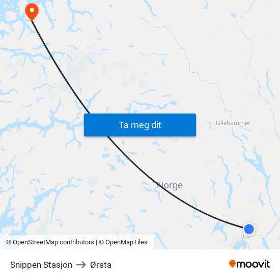 Snippen Stasjon to Ørsta map