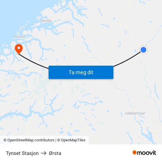 Tynset Stasjon to Ørsta map
