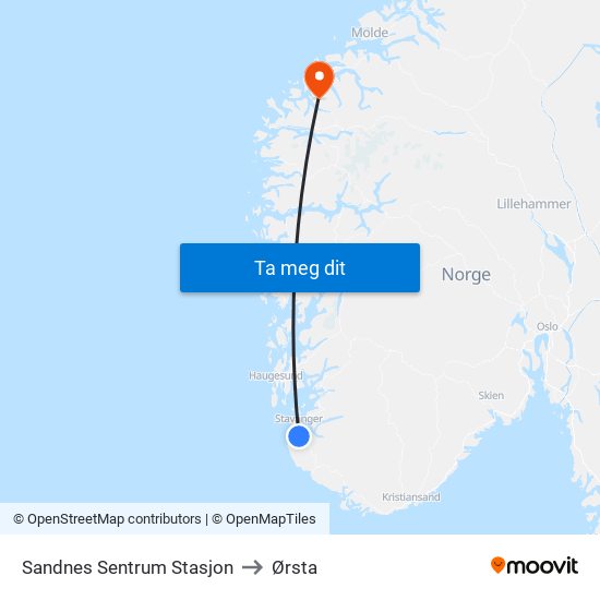Sandnes Sentrum Stasjon to Ørsta map