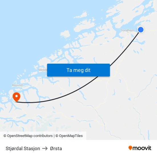 Stjørdal Stasjon to Ørsta map