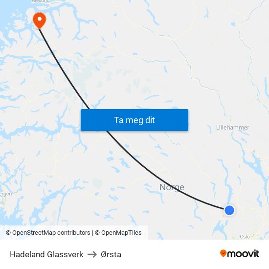 Hadeland Glassverk to Ørsta map