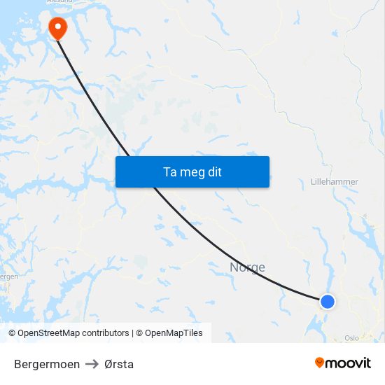 Bergermoen to Ørsta map