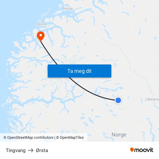 Tingvang to Ørsta map