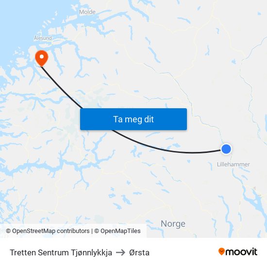 Tretten Sentrum Tjønnlykkja to Ørsta map