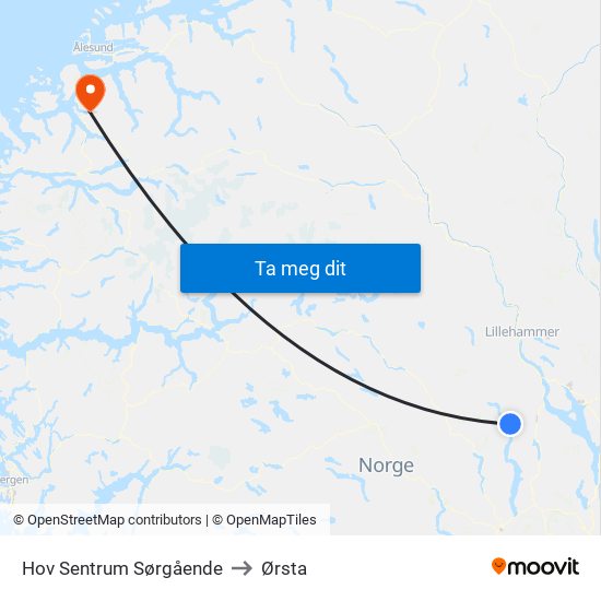 Hov Sentrum Sørgående to Ørsta map