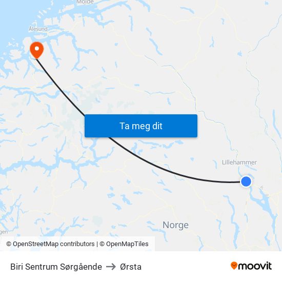 Biri Sentrum Sørgående to Ørsta map