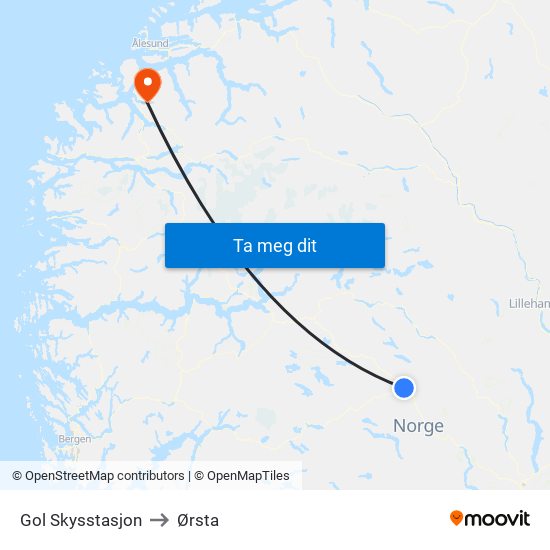 Gol Skysstasjon to Ørsta map