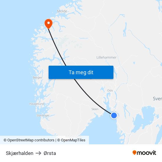 Skjærhalden to Ørsta map