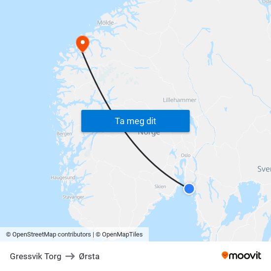 Gressvik Torg to Ørsta map