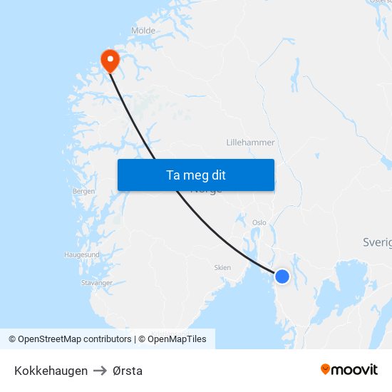 Kokkehaugen to Ørsta map