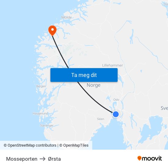 Mosseporten to Ørsta map