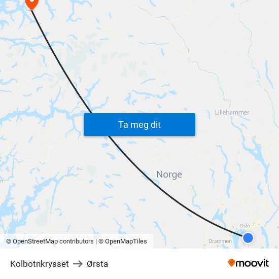 Kolbotnkrysset to Ørsta map