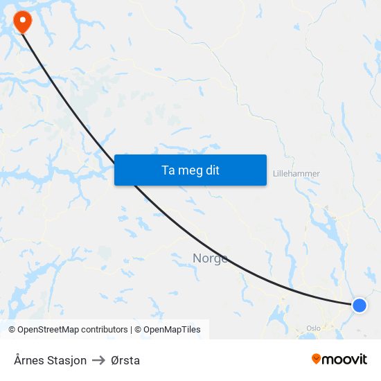 Årnes Stasjon to Ørsta map