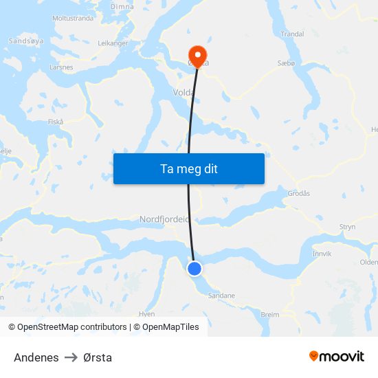 Andenes to Ørsta map