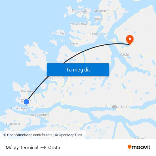 Måløy Terminal to Ørsta map