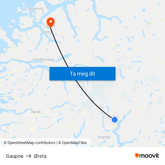 Gaupne to Ørsta map