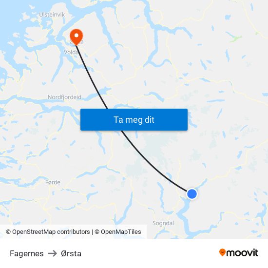 Fagernes to Ørsta map