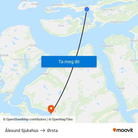 Ålesund Sjukehus to Ørsta map