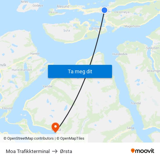 Moa Trafikkterminal to Ørsta map