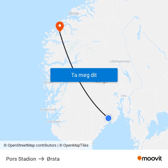 Pors Stadion to Ørsta map