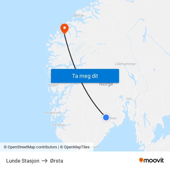 Lunde Stasjon to Ørsta map