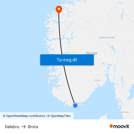 Dølebru to Ørsta map