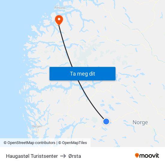 Haugastøl Turistsenter to Ørsta map