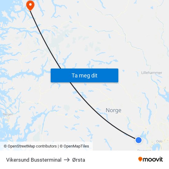 Vikersund Bussterminal to Ørsta map