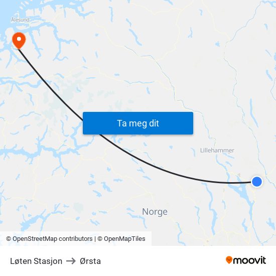 Løten Stasjon to Ørsta map