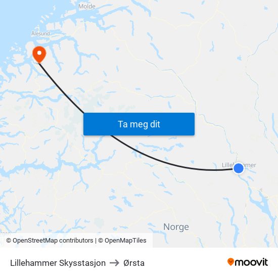 Lillehammer Skysstasjon to Ørsta map