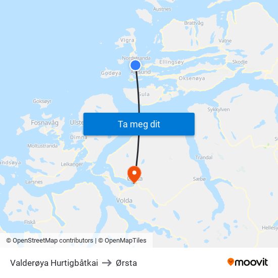 Valderøya Hurtigbåtkai to Ørsta map