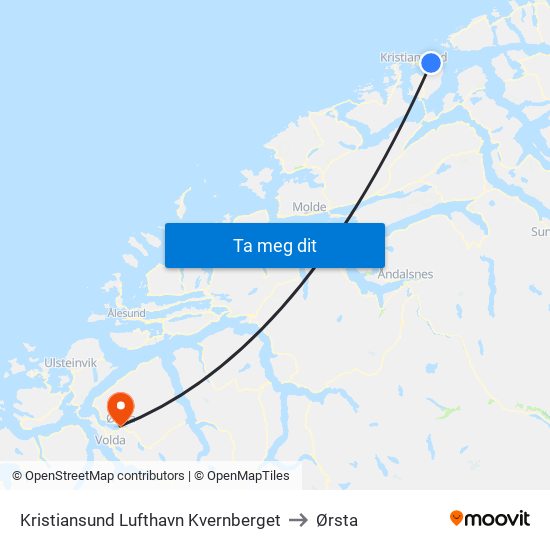 Kristiansund Lufthavn Kvernberget to Ørsta map