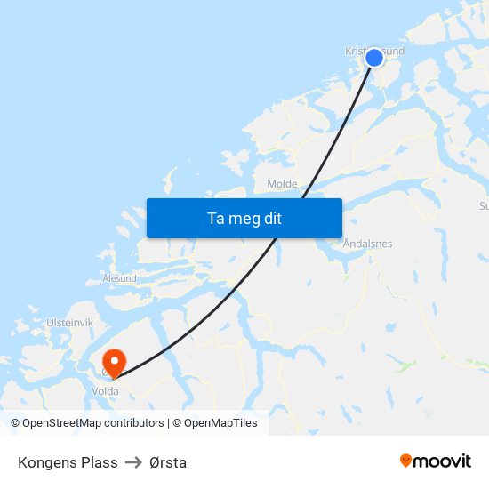 Kongens Plass to Ørsta map