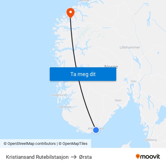 Kristiansand Rutebilstasjon to Ørsta map
